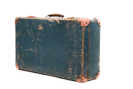 Old suitcase on a white backgroundの写真素材