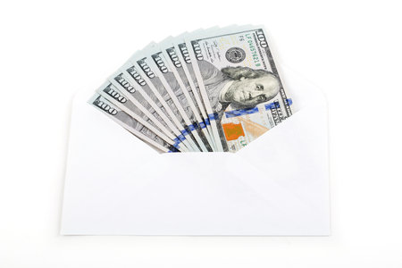 American dollars in a white envelopeの写真素材