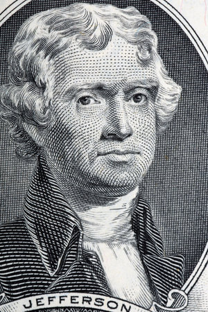 President Thomas Jefferson portrait from two us dollarsの写真素材