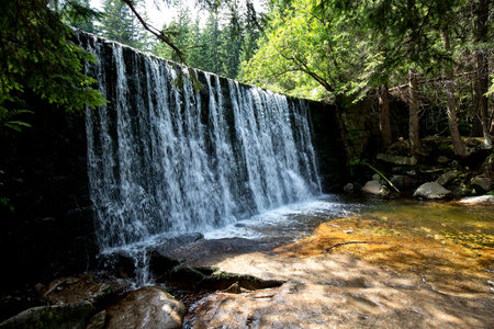 Wild Waterfall on Lomnica river in Karpacz, Polandの写真素材