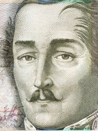 Francisco de Paula Santander portrait from Colombian moneyの写真素材
