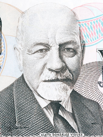 Cleto Gonzalez Viquez portrait from Costa Rican moneyのeditorial素材