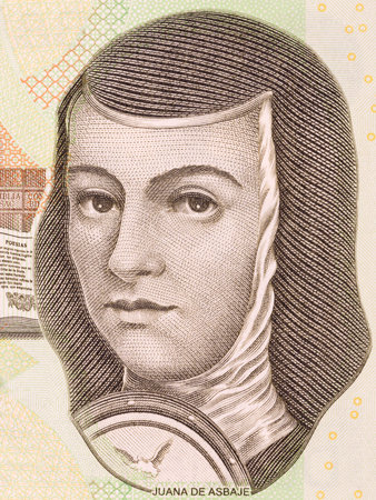 Juana de Asbaje portrait from Mexican moneyの写真素材