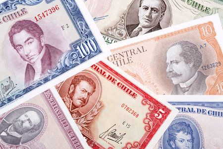 Old Chilean money, a backgroundの写真素材