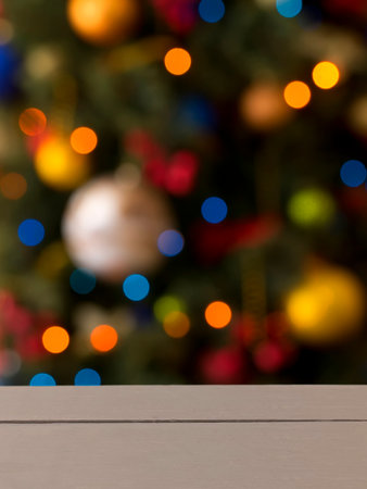 Christmas blurred background with a boardsの写真素材
