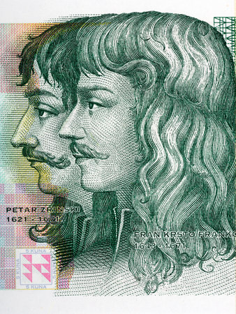 Fran Krsto Frankopan and Petar Zrinski portrait from Croatian moneyの写真素材