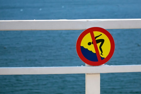 Prohibition sign for diving into the waterの写真素材