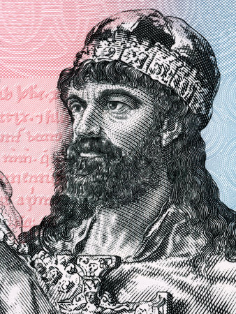 Mieszko I of Poland portrait from Polish moneyのeditorial素材