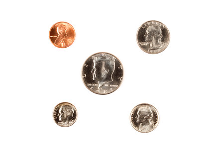 American coins on a white backgroundの写真素材