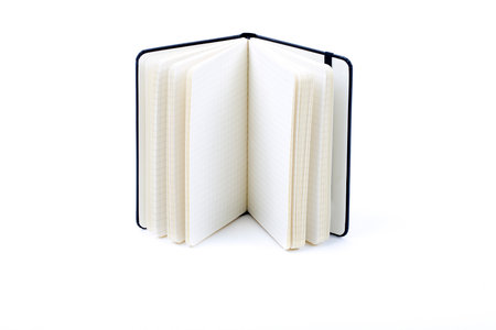 Black opened notebook on a white backgroundの写真素材