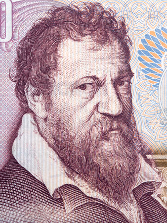 Lambert Lombard portrait from Belgian moneyのeditorial素材