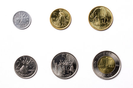 Ethiopian coins on a white backgroundの写真素材