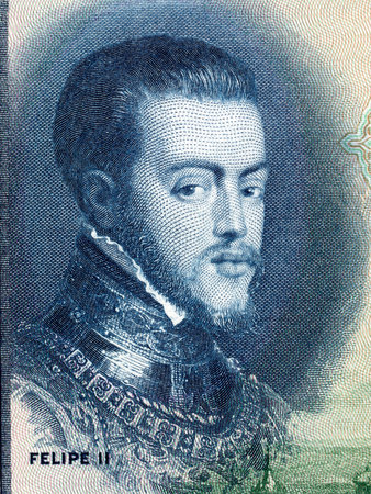 Philip II of Spain portrait from Spanish moneyの写真素材