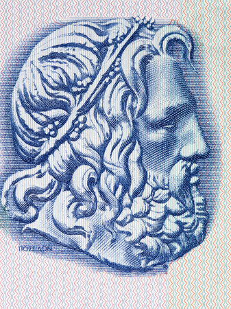 Poseidon portrait from Greek moneyのeditorial素材