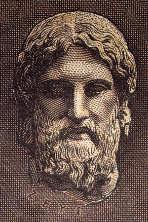 Zeus, portrait from Greek money