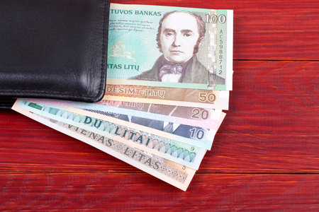 Money from Lithuania in the black walletの写真素材