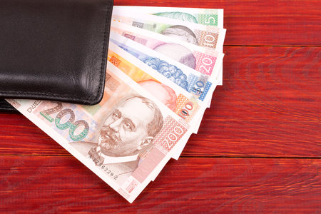 Money from Croatia in the black walletの写真素材