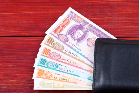 Money from Mongolia in the black walletの写真素材