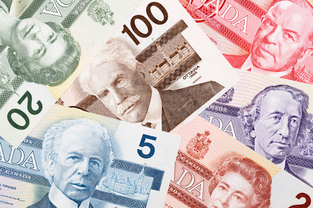 Old Canadian money, a backgroundの写真素材