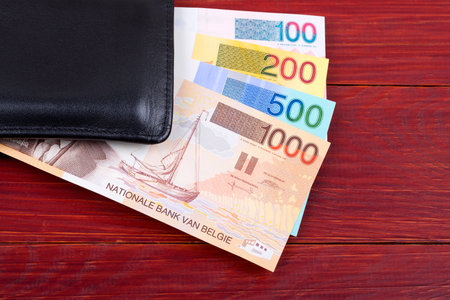 Money from Belgium in the black walletの写真素材