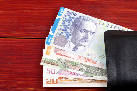 Money from Austria in the black walletの写真素材