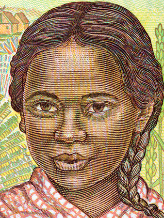 Young Malagasy girl, a portrait from Malagasy moneyの写真素材