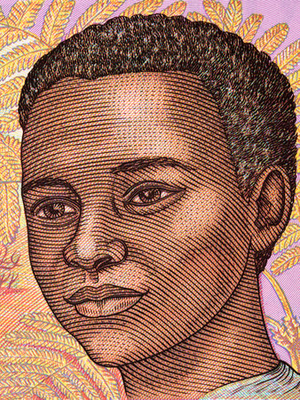 Young Malagasy man, a portrait from Malagasy moneyの写真素材