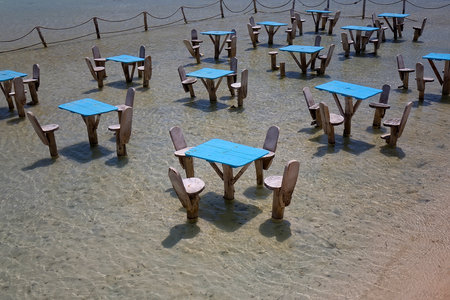 Tables on the beach in Egyptの写真素材