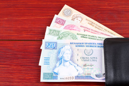 Cypriot Pounds in the black walletの写真素材