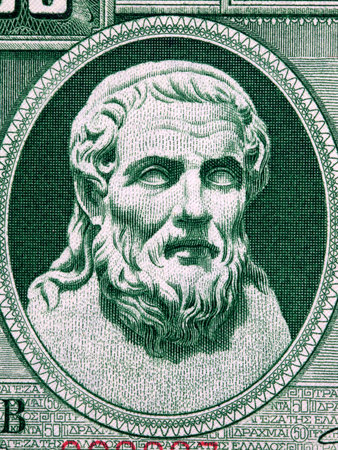 Hesiod, portrait from old Greek moneyの写真素材