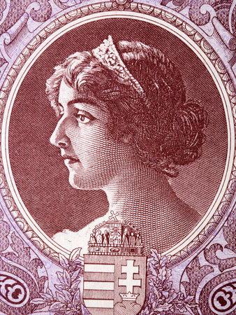 Portrait of a Hungarian woman in profile, from old Forintsのeditorial素材