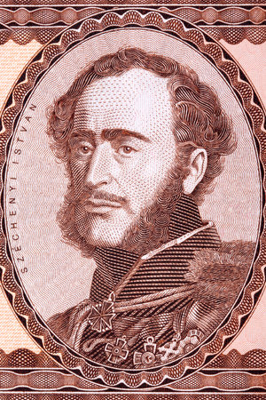 Istvan Szechenyi portrait from old Hungarian moneyのeditorial素材