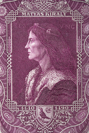 Matthias Corvinus portrait from old Hungarian moneyのeditorial素材