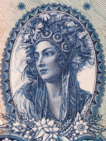 Portrait of a Hungarian lady in a national costume from old Forintsのeditorial素材