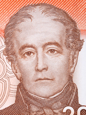 Andres Bello portrait from Chilean moneyのeditorial素材