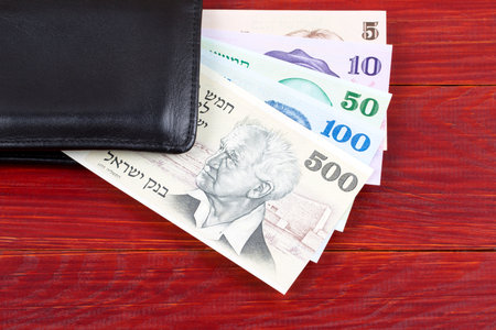 Old money from Israel in the black walletの写真素材