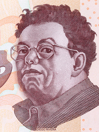 Diego Rivera, a portrait from Mexican moneyの写真素材