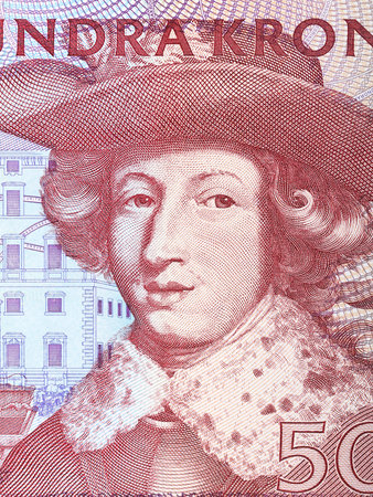 Charles XI of Sweden, portrait from old Sweden moneyのeditorial素材