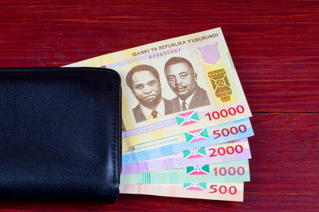 Burundian money in the black walletの写真素材