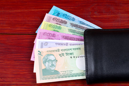 Bangladeshi money in the black walletの写真素材