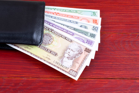 Peruvian Money in the black walletの写真素材