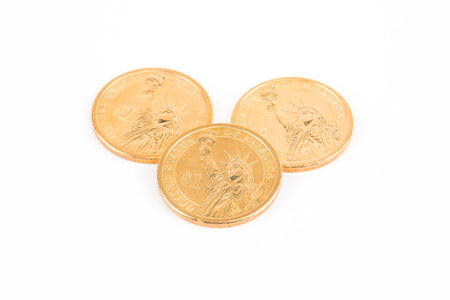 American coins on a white backgroundの写真素材