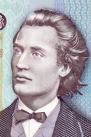 Mihai Eminescu portrait from Romanian moneyの写真素材
