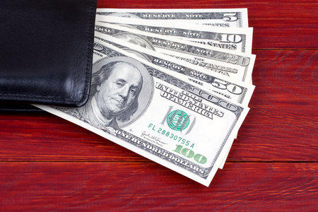 American dollars in the black walletの写真素材