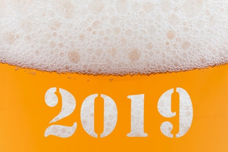 Happy New Year 2019 - inscription on a glass of beerの写真素材