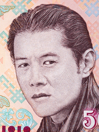 Jigme Dorji Wangchuck portrait from Bhutanese moneyのeditorial素材