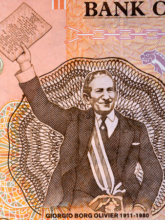 George Borg Olivier a portrait from Maltese money