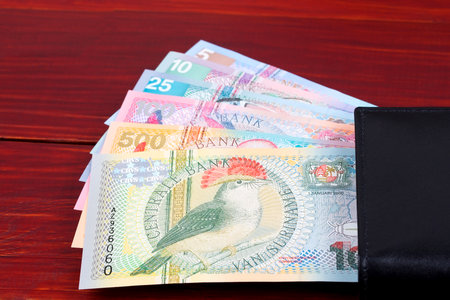 Surinamese guilder in the black walletの写真素材