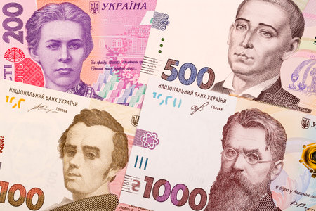 Ukrainian money a business backgroundの写真素材