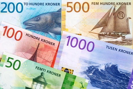 Norwegian money - Krone a business backgroundの写真素材